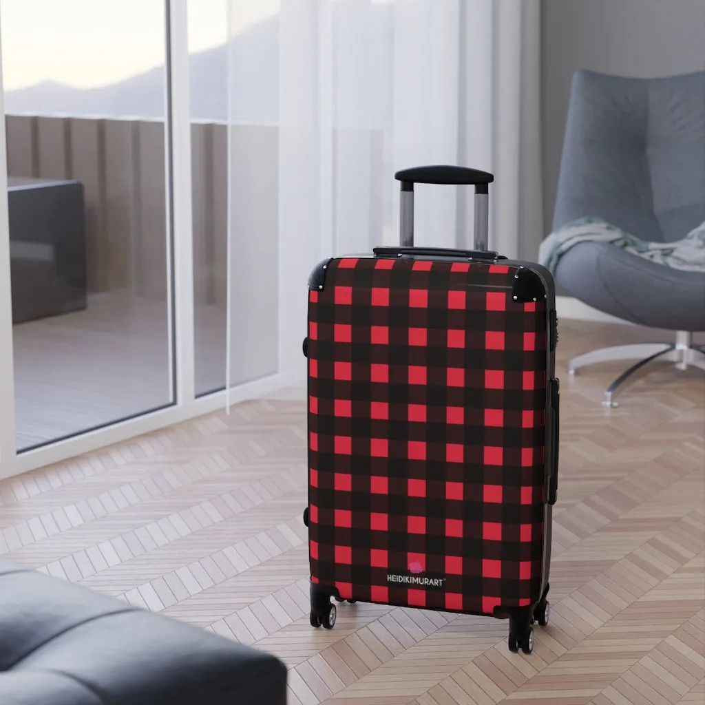 Buffalo Red Plaid Print Suitcases, Buffalo Plaid Print Designer Suitcase Luggage (Small, Medium, Large)