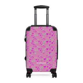 Cute Pink Hearts Cabin Suitcase, Valentine's Day Small Carry On Hard-Shell Durable Luggage