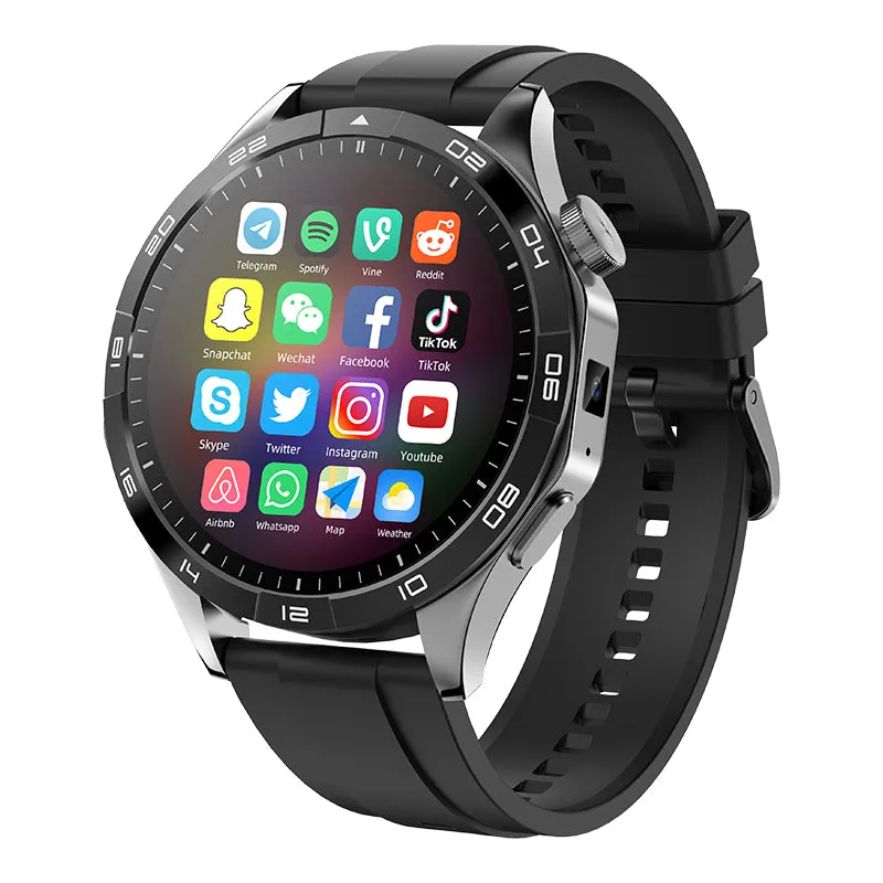 DaTeoy GT4 Pro 4G LTE Android Smartwatch with 1.43" AMOLED Display, 2 32GB Storage, Camera, Heart Rate Monitor, GPS, and IP67 Waterproof - Black/Silver