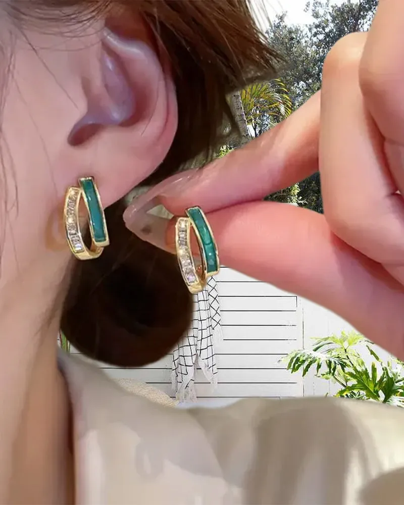 Fashionable double emerald earrings