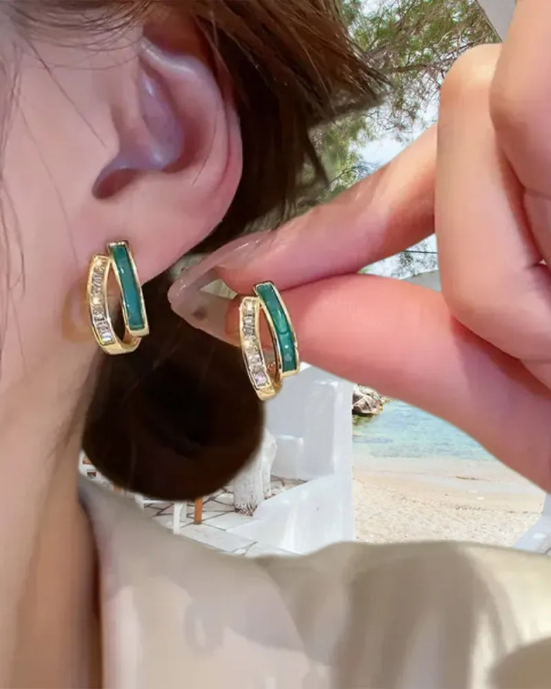 Fashionable double emerald earrings