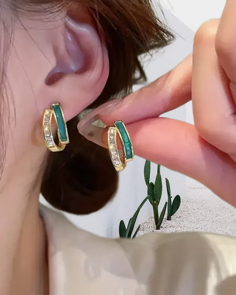 Fashionable double emerald earrings