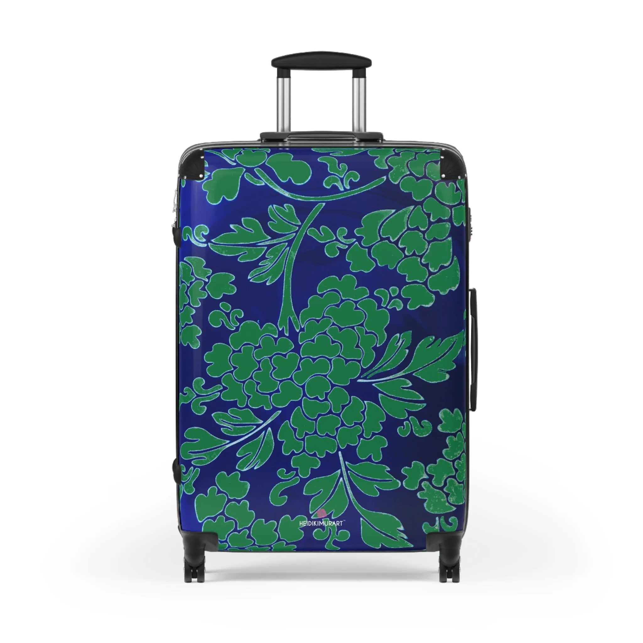 Green Blue Floral Print Suitcase, Abstract Oriental Style Print Designer Suitcases, Travel Bag Suitcases (Small, Medium, Large)