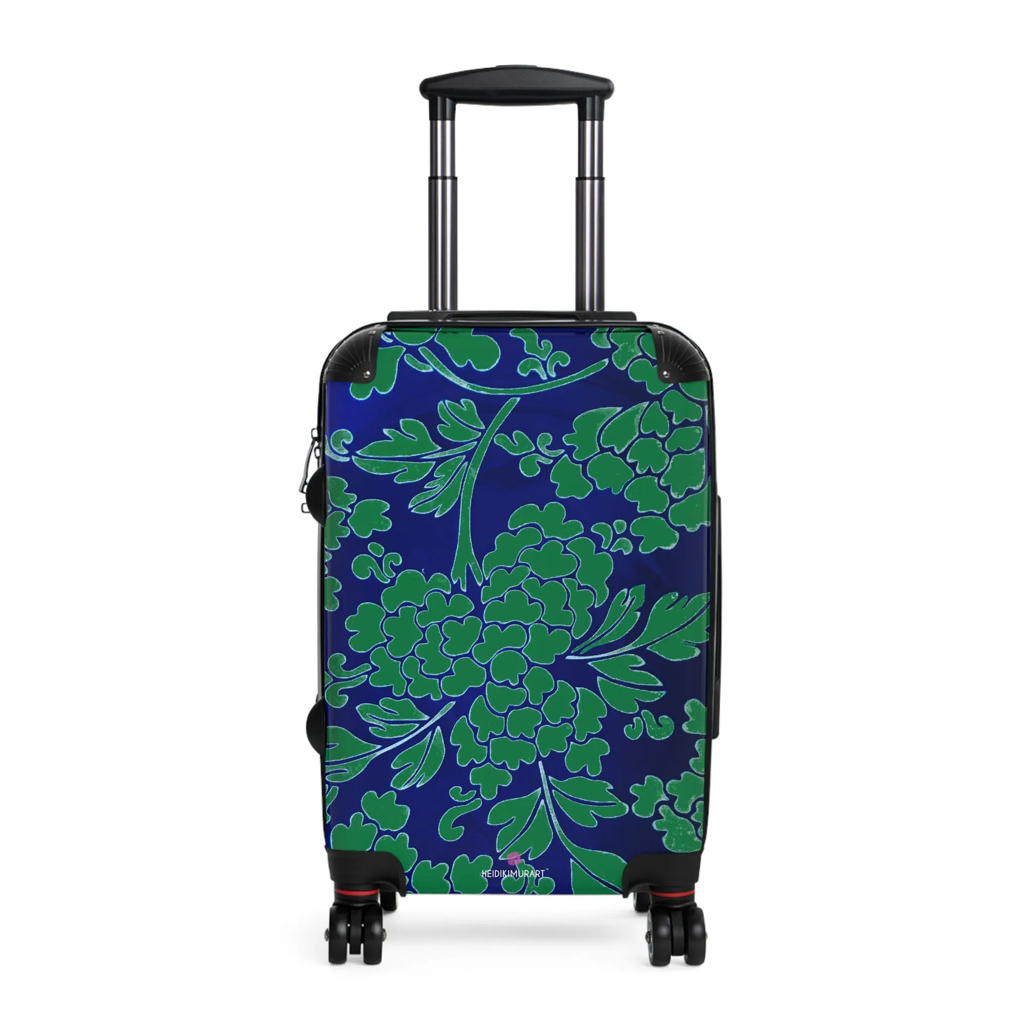 Green Blue Floral Print Suitcase, Abstract Oriental Style Print Designer Suitcases, Travel Bag Suitcases (Small, Medium, Large)