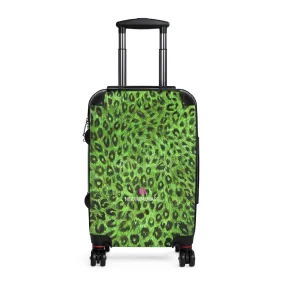 Green Leopard Print Cabin Suitcase, Animal Print Small Premium Luxury Carry On Luggage For Men or Women