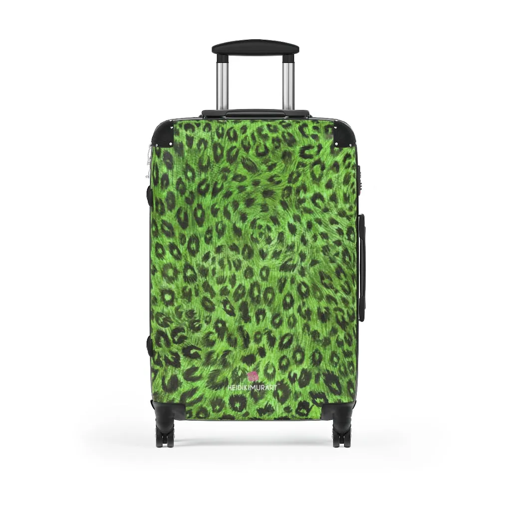 Green Leopard Print Suitcases, Leopard Spots Animal Print Designer Suitcase Luggage (Small, Medium, Large)