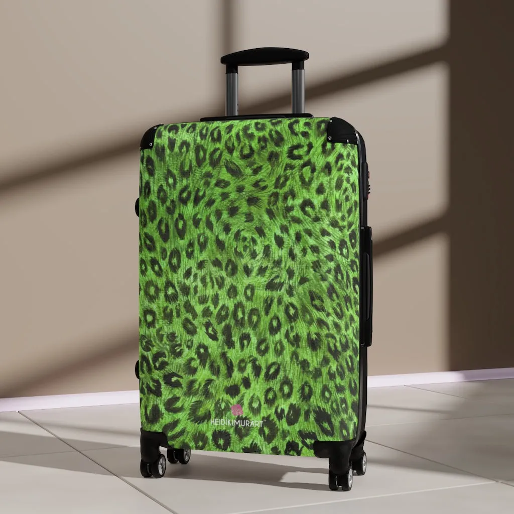 Green Leopard Print Suitcases, Leopard Spots Animal Print Designer Suitcase Luggage (Small, Medium, Large)