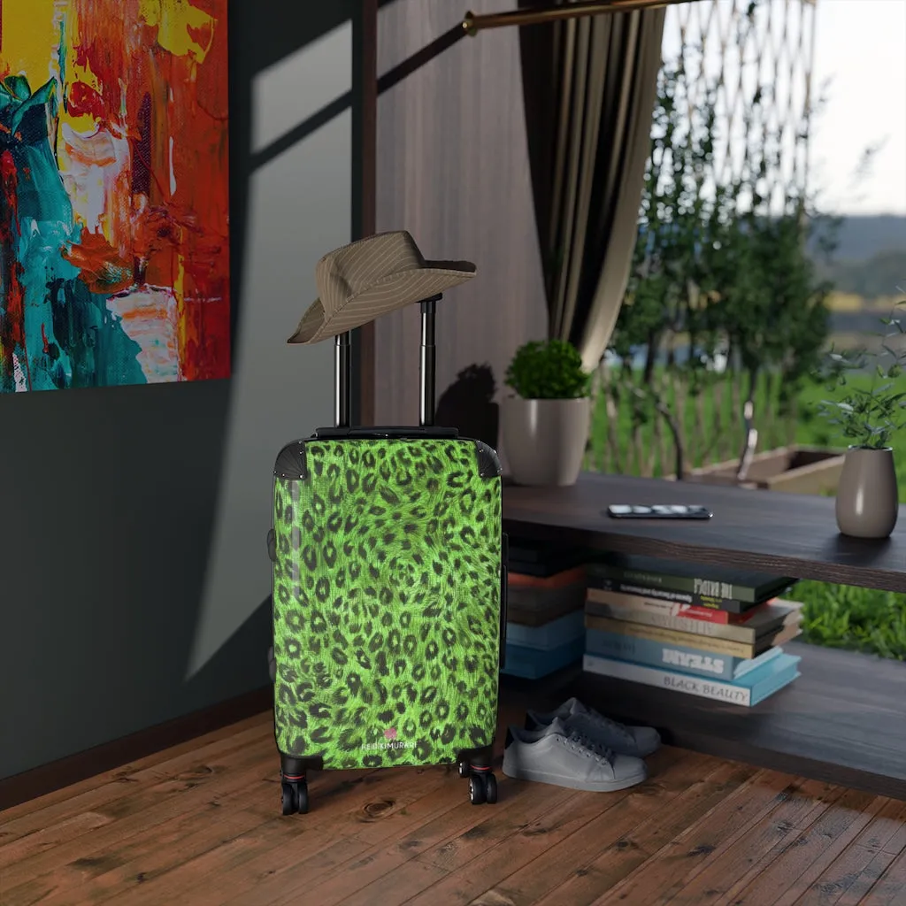 Green Leopard Print Suitcases, Leopard Spots Animal Print Designer Suitcase Luggage (Small, Medium, Large)