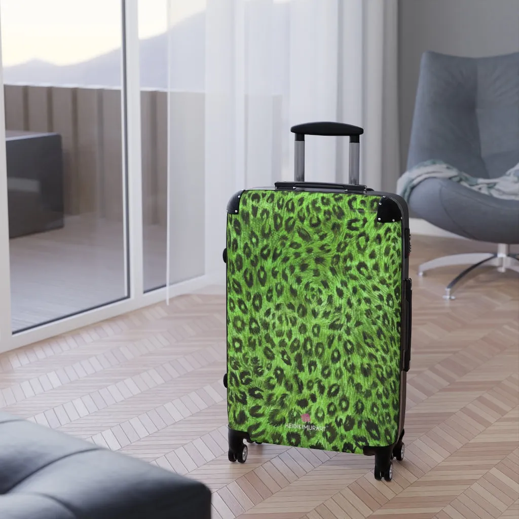 Green Leopard Print Suitcases, Leopard Spots Animal Print Designer Suitcase Luggage (Small, Medium, Large)