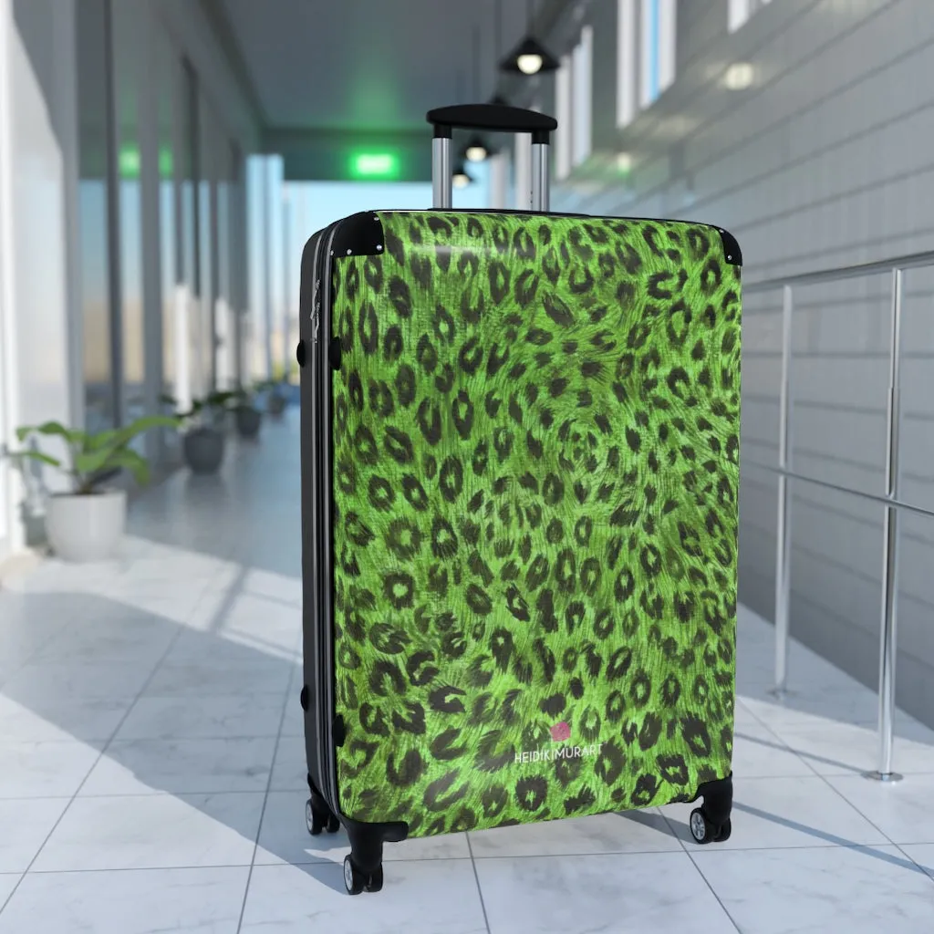 Green Leopard Print Suitcases, Leopard Spots Animal Print Designer Suitcase Luggage (Small, Medium, Large)