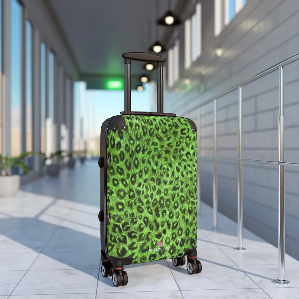 Green Leopard Print Suitcases, Leopard Spots Animal Print Designer Suitcase Luggage (Small, Medium, Large)