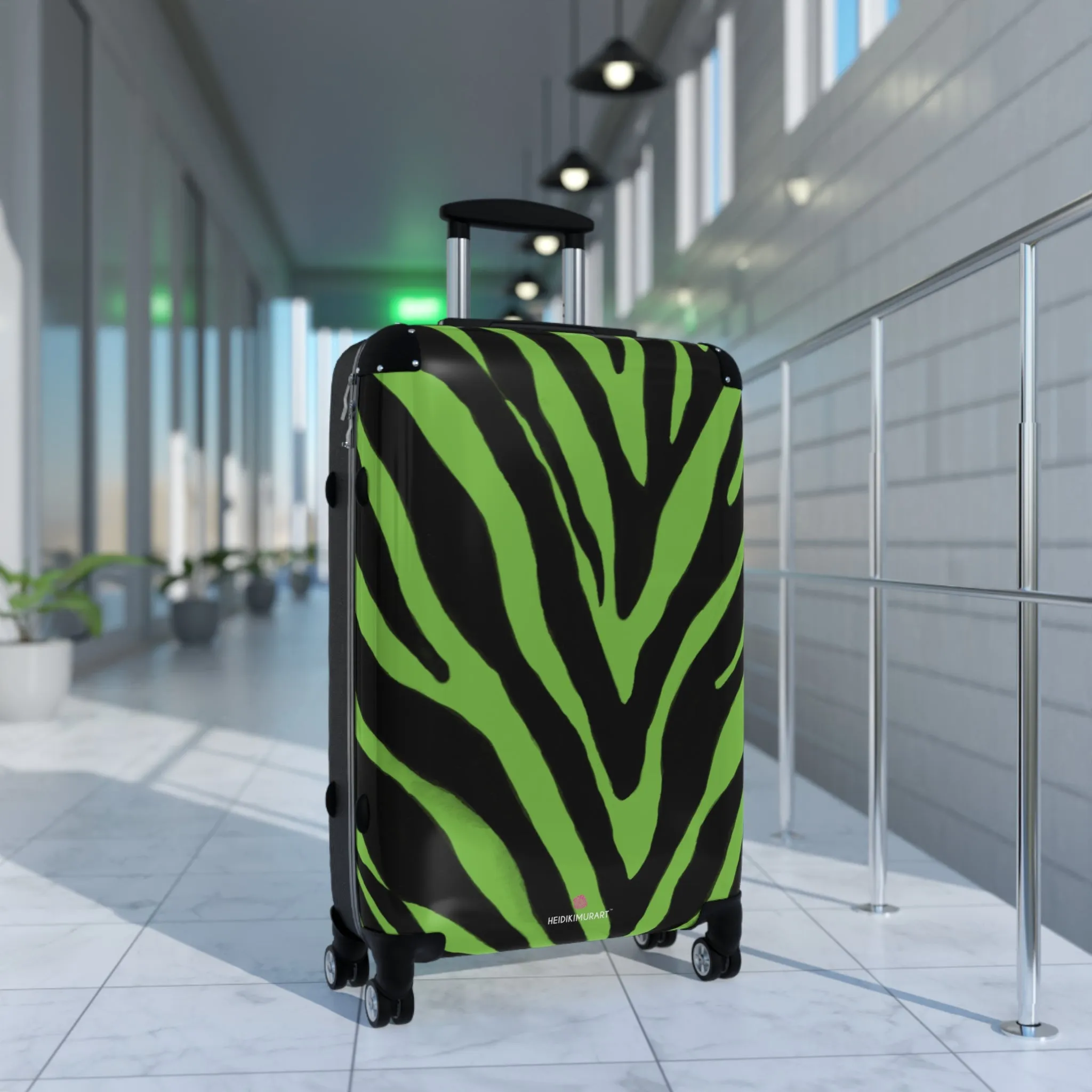 Green Zebra Print Best Suitcases, Black and Green Zebra Print Travel Bag Suitcases (Small, Medium, Large)