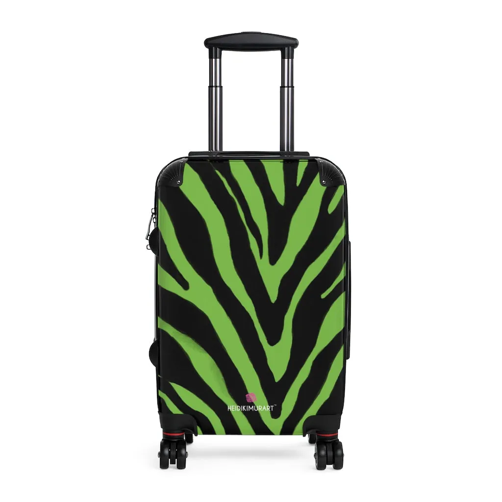 Green Zebra Print Suitcases, Zebra Striped Animal Print Designer Suitcase Luggage (Small, Medium, Large)