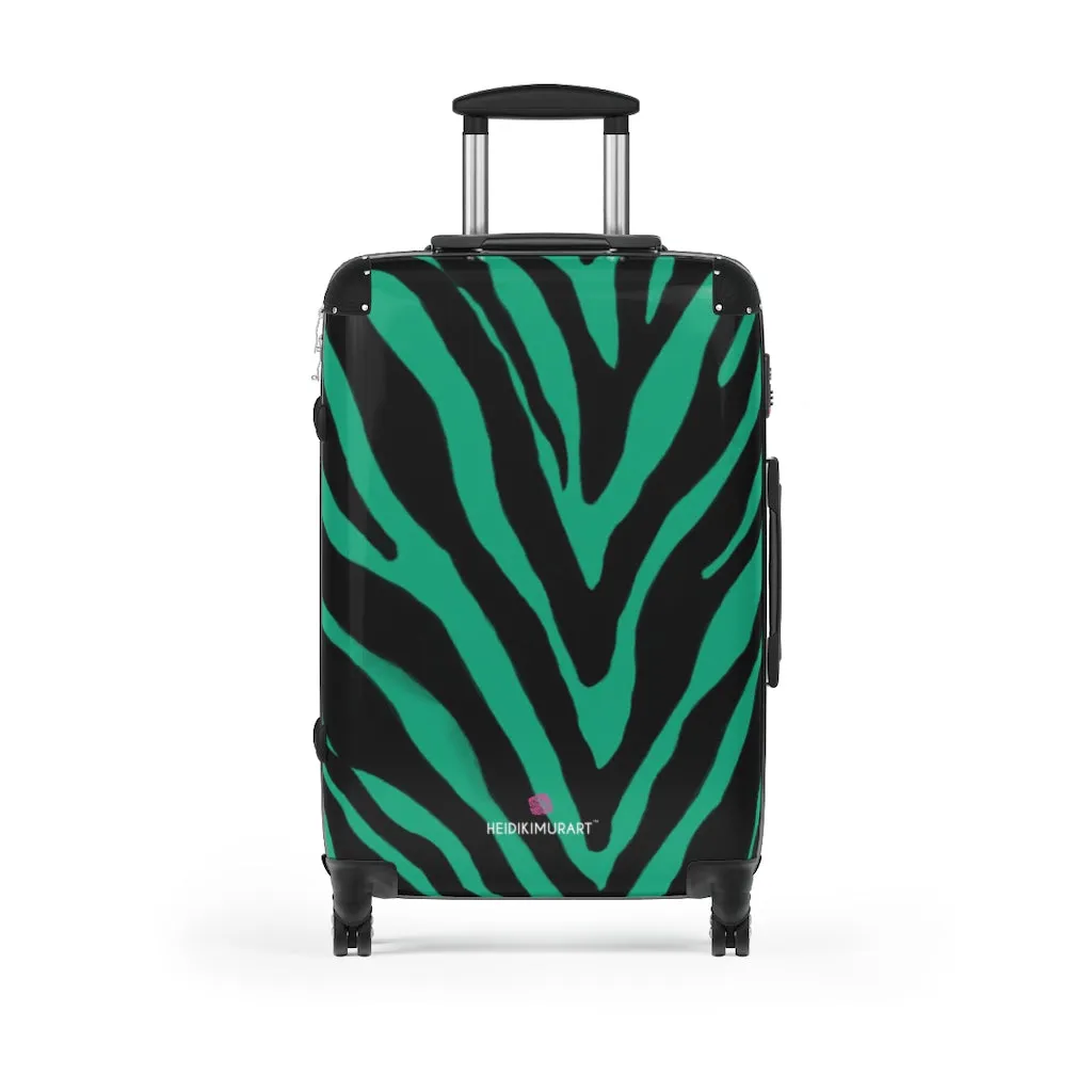 Green Zebra Striped Print Suitcases, Zebra Striped Animal Print Designer Suitcase Luggage (Small, Medium, Large)