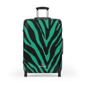 Green Zebra Striped Print Suitcases, Zebra Striped Animal Print Designer Suitcase Luggage (Small, Medium, Large)