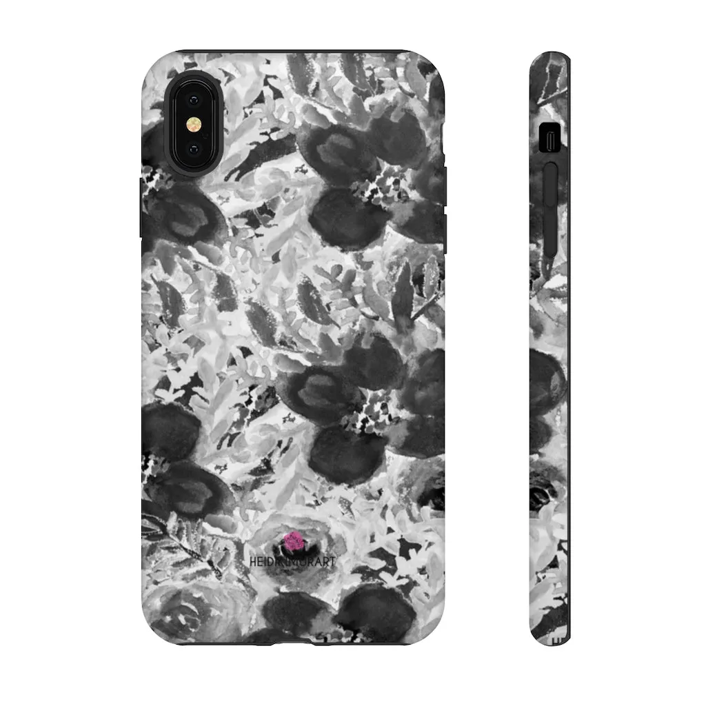 Grey Floral Designer Tough Cases, Rose Flower Print Best iPhone Samsung Case-Made in USA