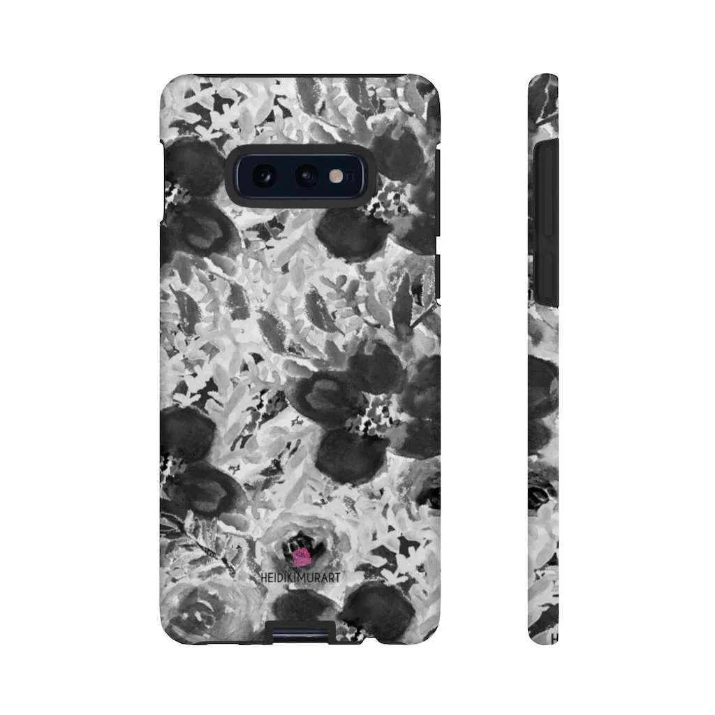 Grey Floral Designer Tough Cases, Rose Flower Print Best iPhone Samsung Case-Made in USA