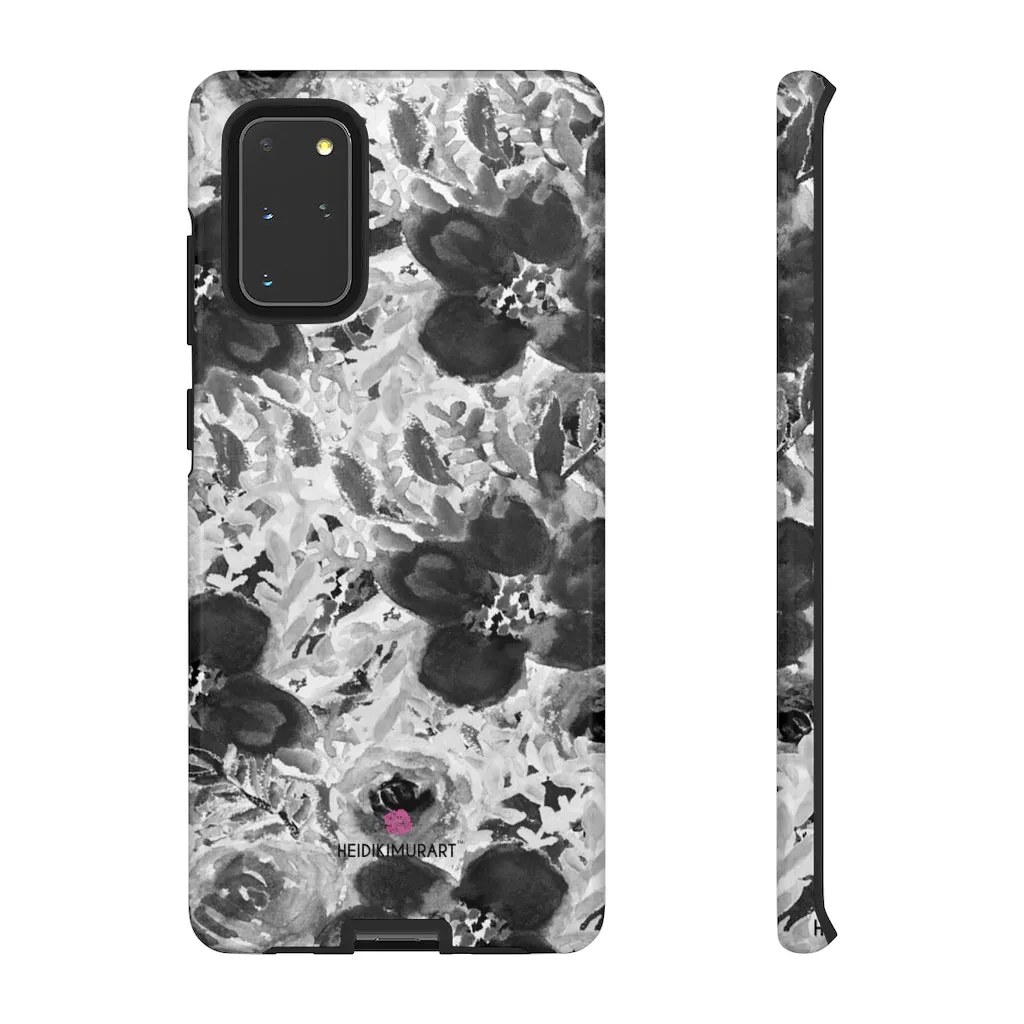 Grey Floral Designer Tough Cases, Rose Flower Print Best iPhone Samsung Case-Made in USA