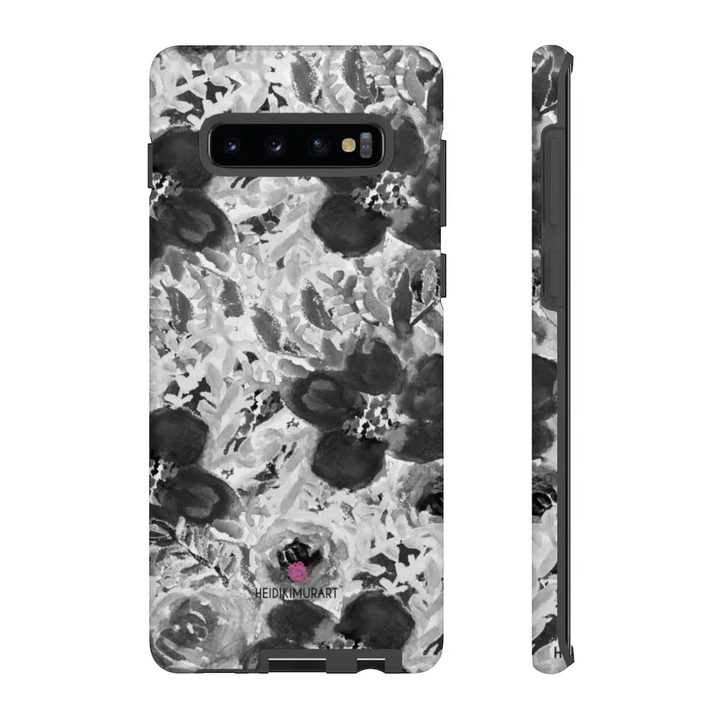 Grey Floral Designer Tough Cases, Rose Flower Print Best iPhone Samsung Case-Made in USA