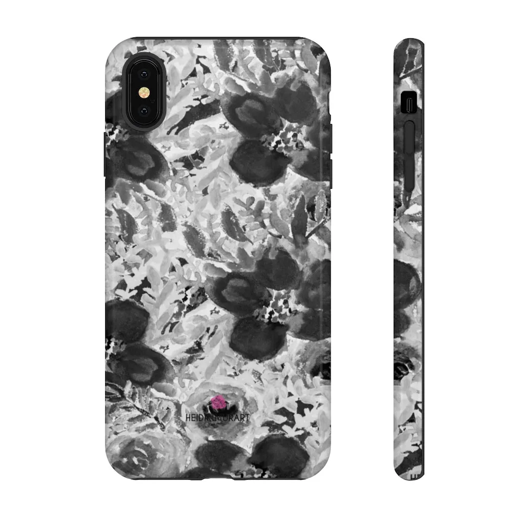 Grey Floral Designer Tough Cases, Rose Flower Print Best iPhone Samsung Case-Made in USA