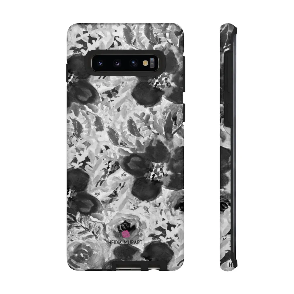 Grey Floral Designer Tough Cases, Rose Flower Print Best iPhone Samsung Case-Made in USA