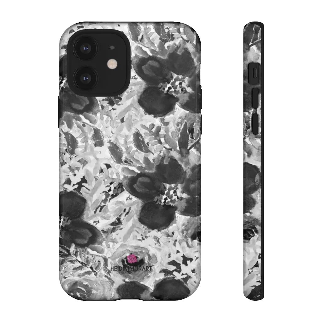 Grey Floral Designer Tough Cases, Rose Flower Print Best iPhone Samsung Case-Made in USA