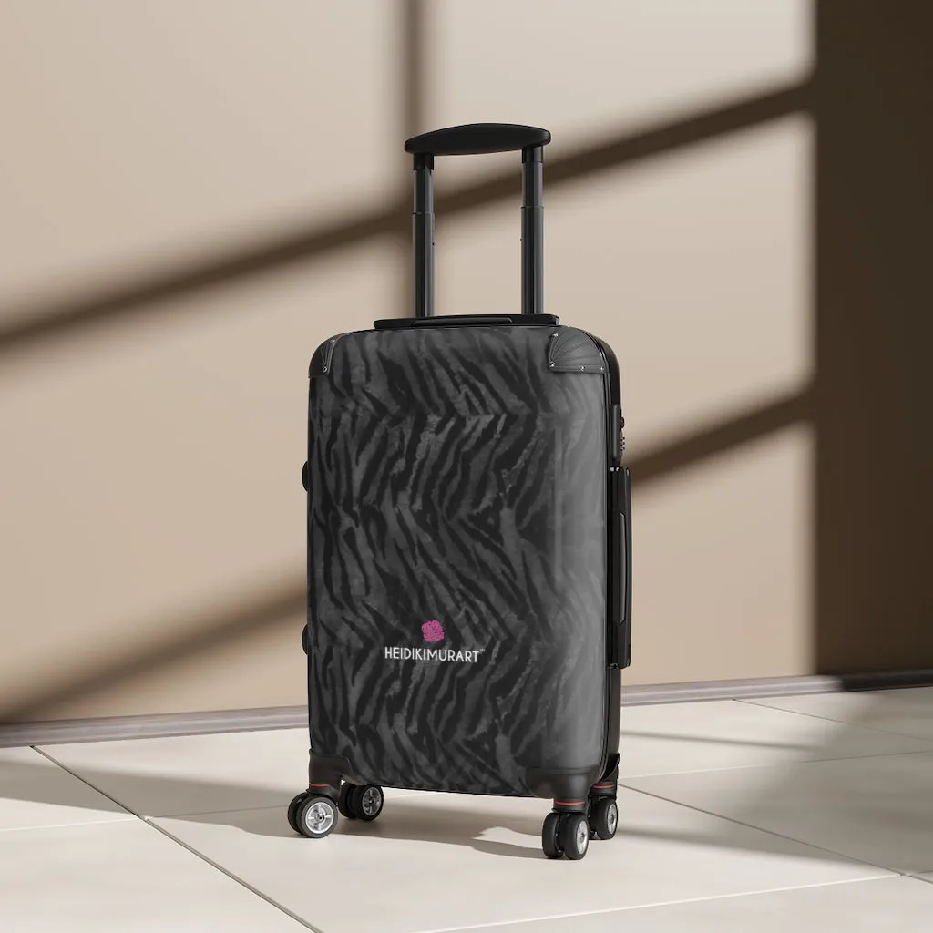 Grey Tiger Striped Cabin Suitcase, Animal Print Best Carry On Luggage With 2 Inner Pockets & Built in Lock With 360° Swivel