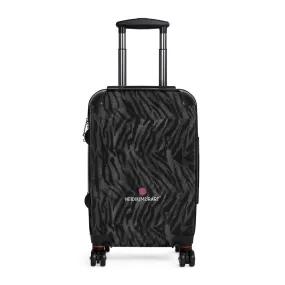 Grey Tiger Striped Cabin Suitcase, Animal Print Best Carry On Luggage With 2 Inner Pockets & Built in Lock With 360° Swivel