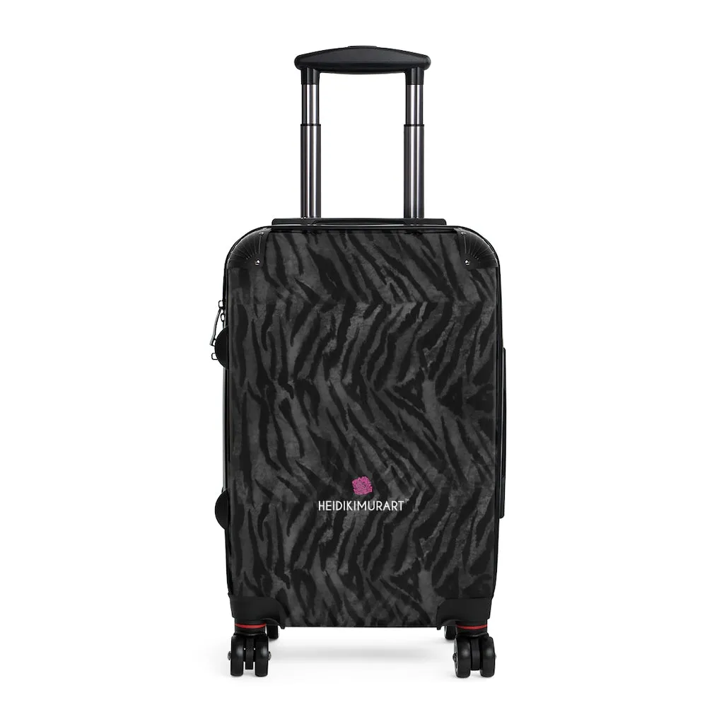 Grey Tiger Striped Cabin Suitcase, Animal Print Best Carry On Luggage With 2 Inner Pockets & Built in Lock With 360° Swivel