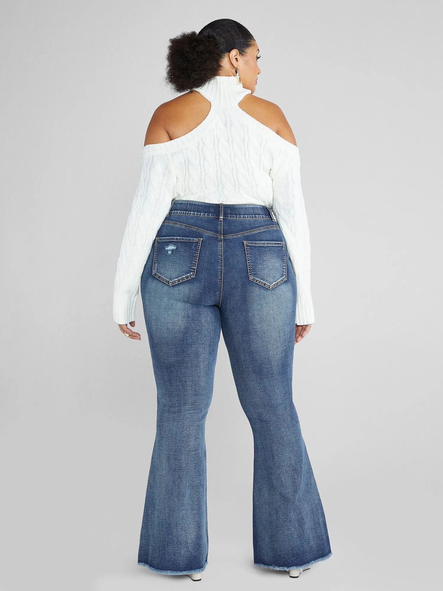 High Rise Curvy Fit Distressed Flare Leg Jeans