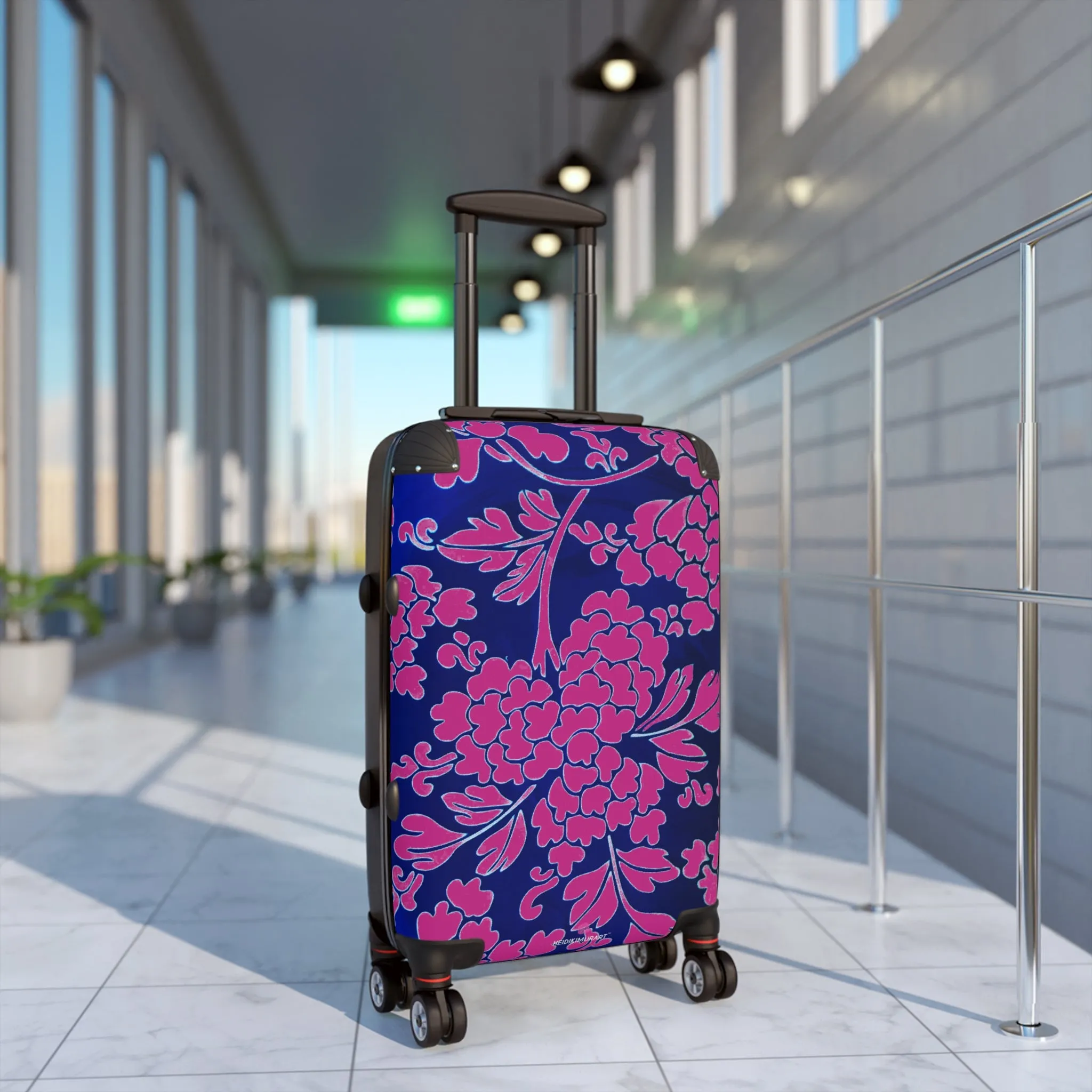 Hot Pink Floral Print Suitcases, Blue Floral Print Suitcase, Travel Bag Suitcases (Small, Medium, Large)