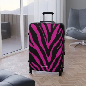 Hot Pink Zebra Print Suitcases, Zebra Striped Animal Print Designer Suitcase Luggage (Small, Medium, Large)