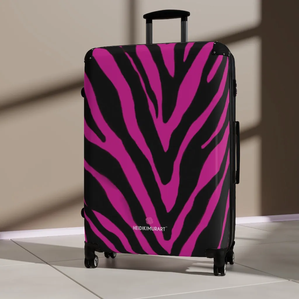 Hot Pink Zebra Print Suitcases, Zebra Striped Animal Print Designer Suitcase Luggage (Small, Medium, Large)