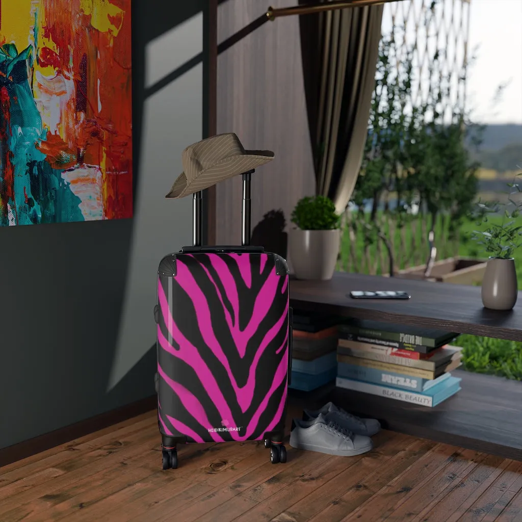 Hot Pink Zebra Print Suitcases, Zebra Striped Animal Print Designer Suitcase Luggage (Small, Medium, Large)