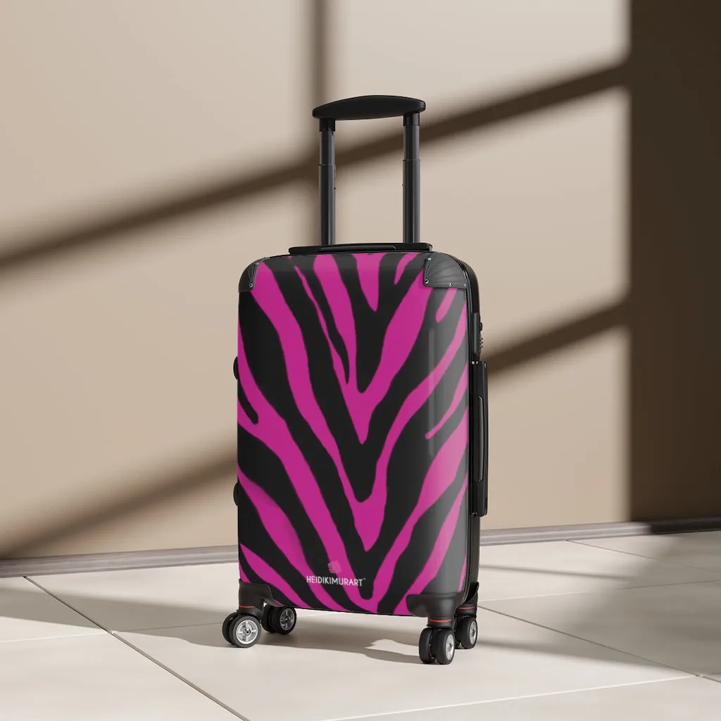 Hot Pink Zebra Print Suitcases, Zebra Striped Animal Print Designer Suitcase Luggage (Small, Medium, Large)