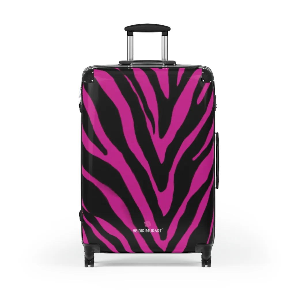 Hot Pink Zebra Print Suitcases, Zebra Striped Animal Print Designer Suitcase Luggage (Small, Medium, Large)