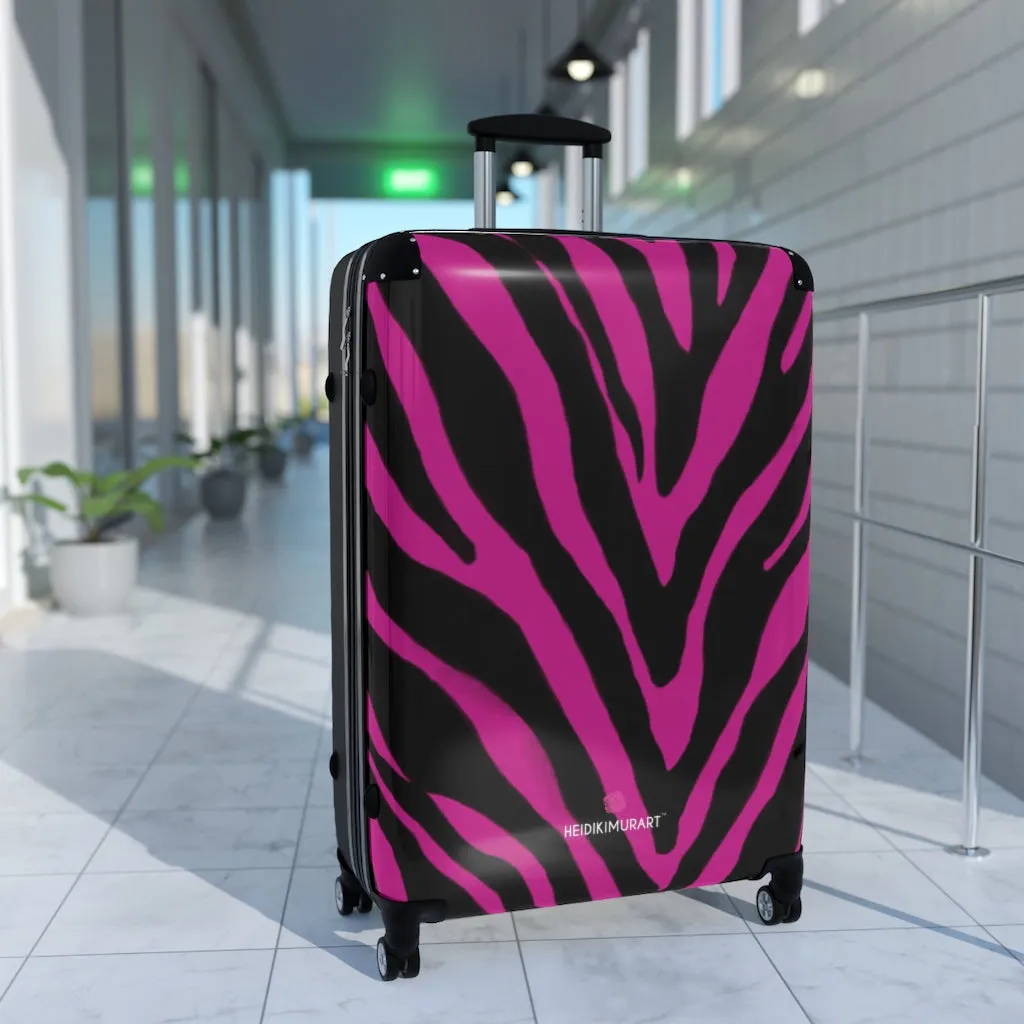 Hot Pink Zebra Print Suitcases, Zebra Striped Animal Print Designer Suitcase Luggage (Small, Medium, Large)