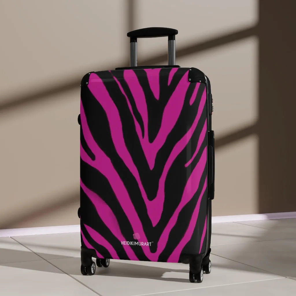 Hot Pink Zebra Print Suitcases, Zebra Striped Animal Print Designer Suitcase Luggage (Small, Medium, Large)