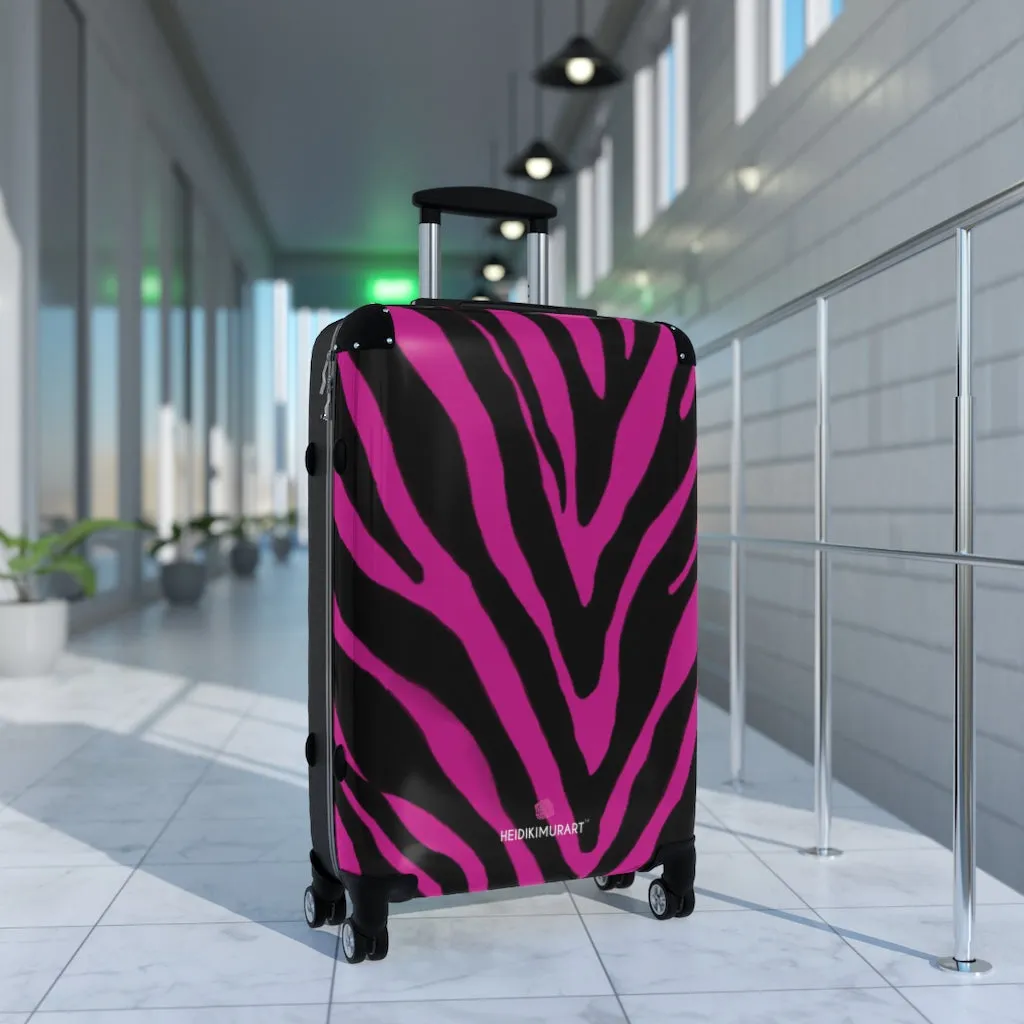 Hot Pink Zebra Print Suitcases, Zebra Striped Animal Print Designer Suitcase Luggage (Small, Medium, Large)