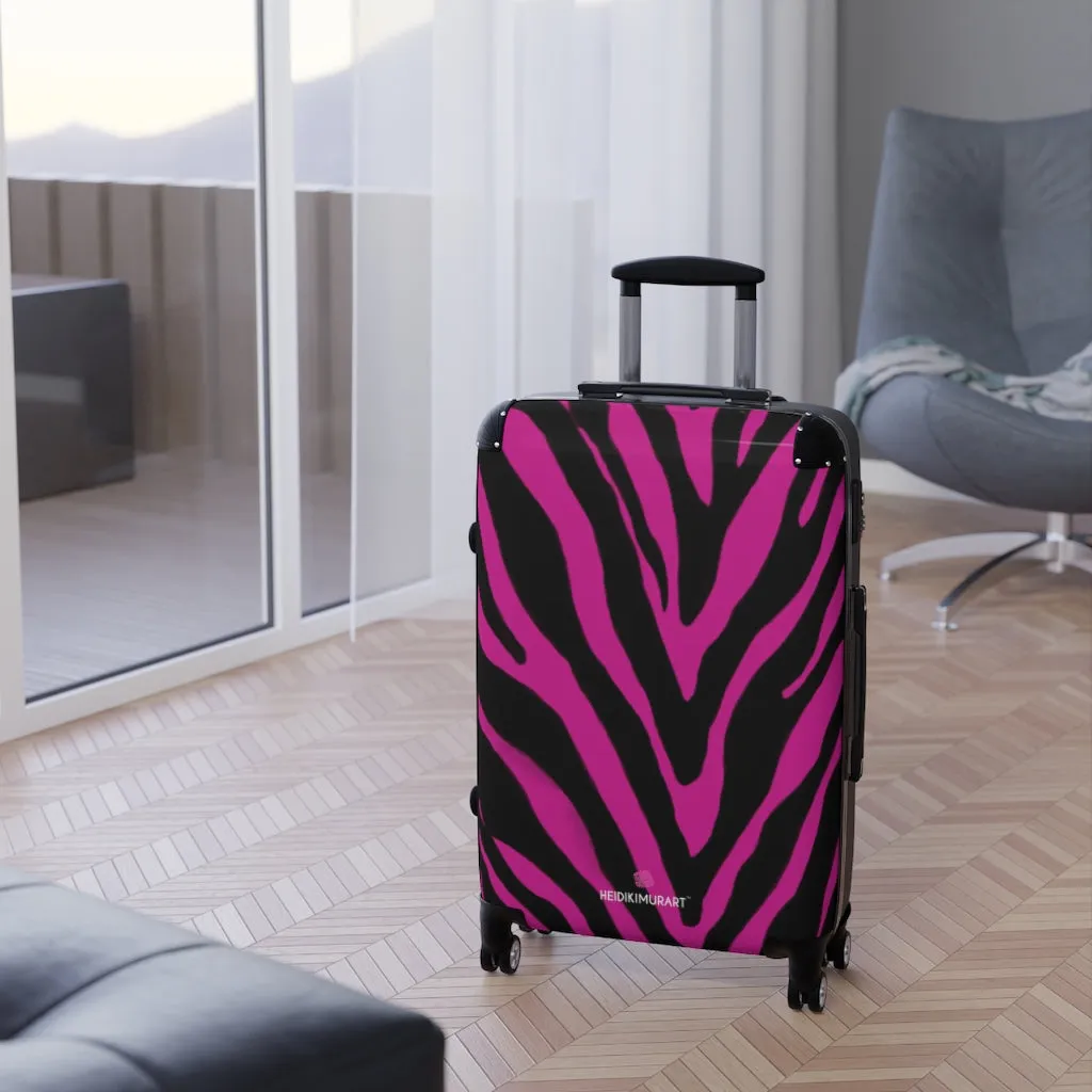 Hot Pink Zebra Print Suitcases, Zebra Striped Animal Print Designer Suitcase Luggage (Small, Medium, Large)