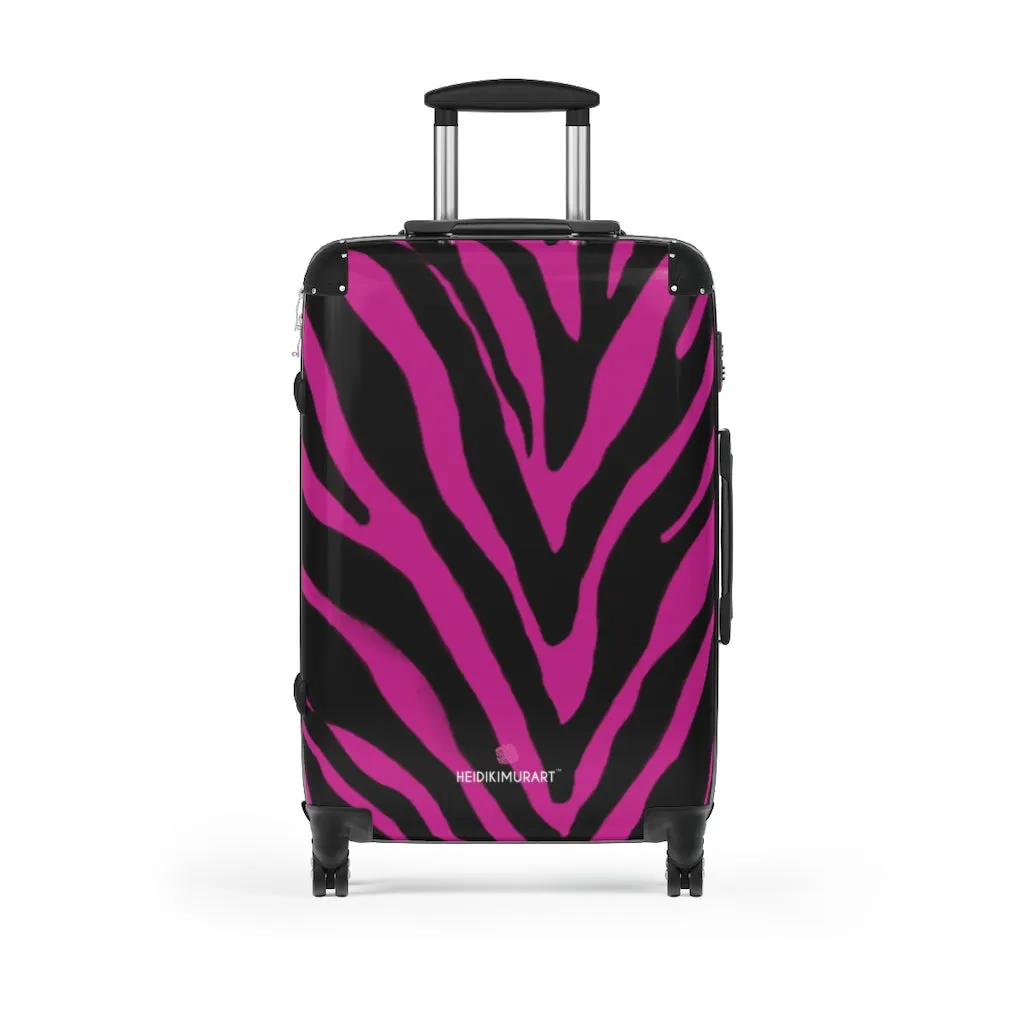 Hot Pink Zebra Print Suitcases, Zebra Striped Animal Print Designer Suitcase Luggage (Small, Medium, Large)