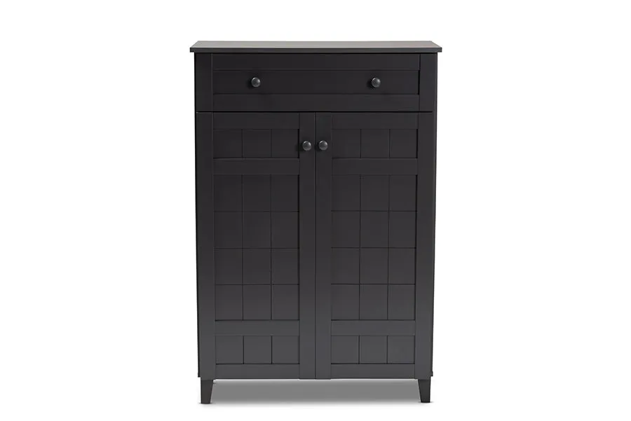 Jesse Dark Grey Finished 5-Shelf Wood Shoe Storage Cabinet w/Drawer