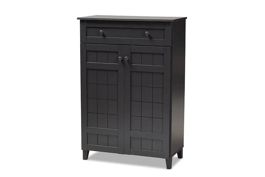 Jesse Dark Grey Finished 5-Shelf Wood Shoe Storage Cabinet w/Drawer