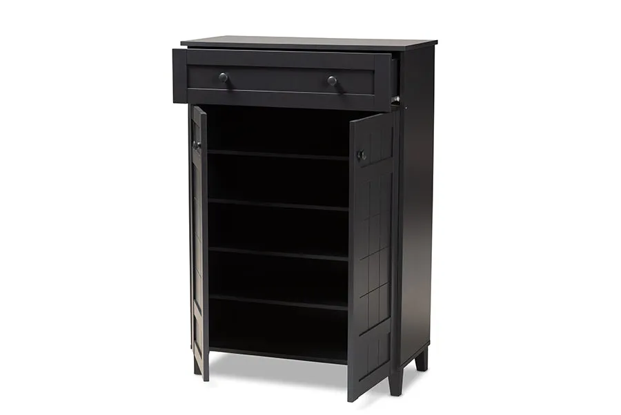 Jesse Dark Grey Finished 5-Shelf Wood Shoe Storage Cabinet w/Drawer