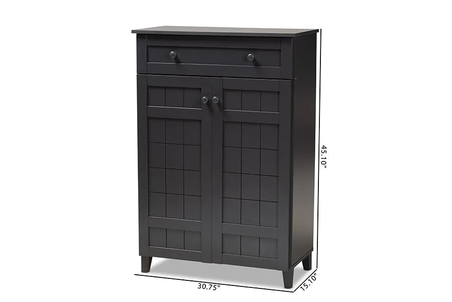 Jesse Dark Grey Finished 5-Shelf Wood Shoe Storage Cabinet w/Drawer