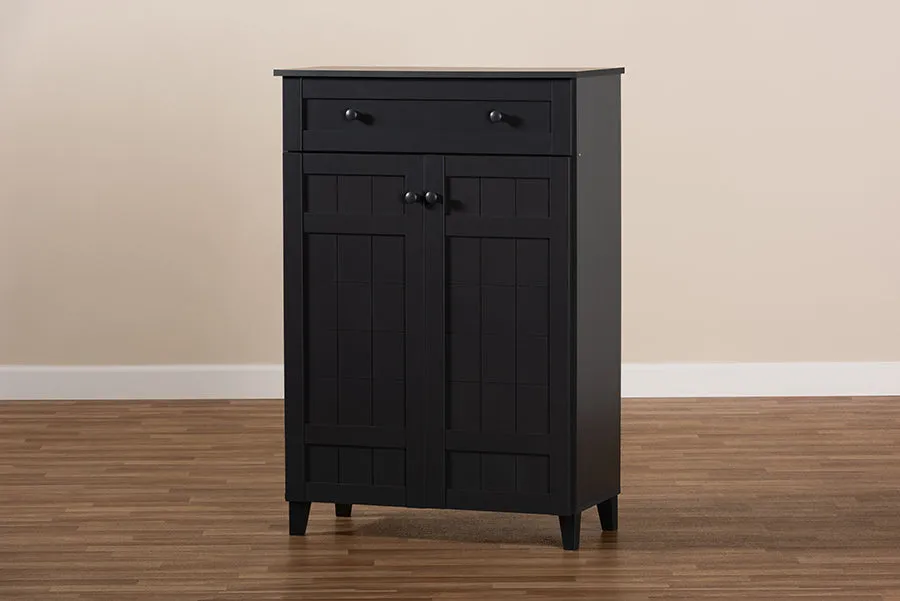 Jesse Dark Grey Finished 5-Shelf Wood Shoe Storage Cabinet w/Drawer