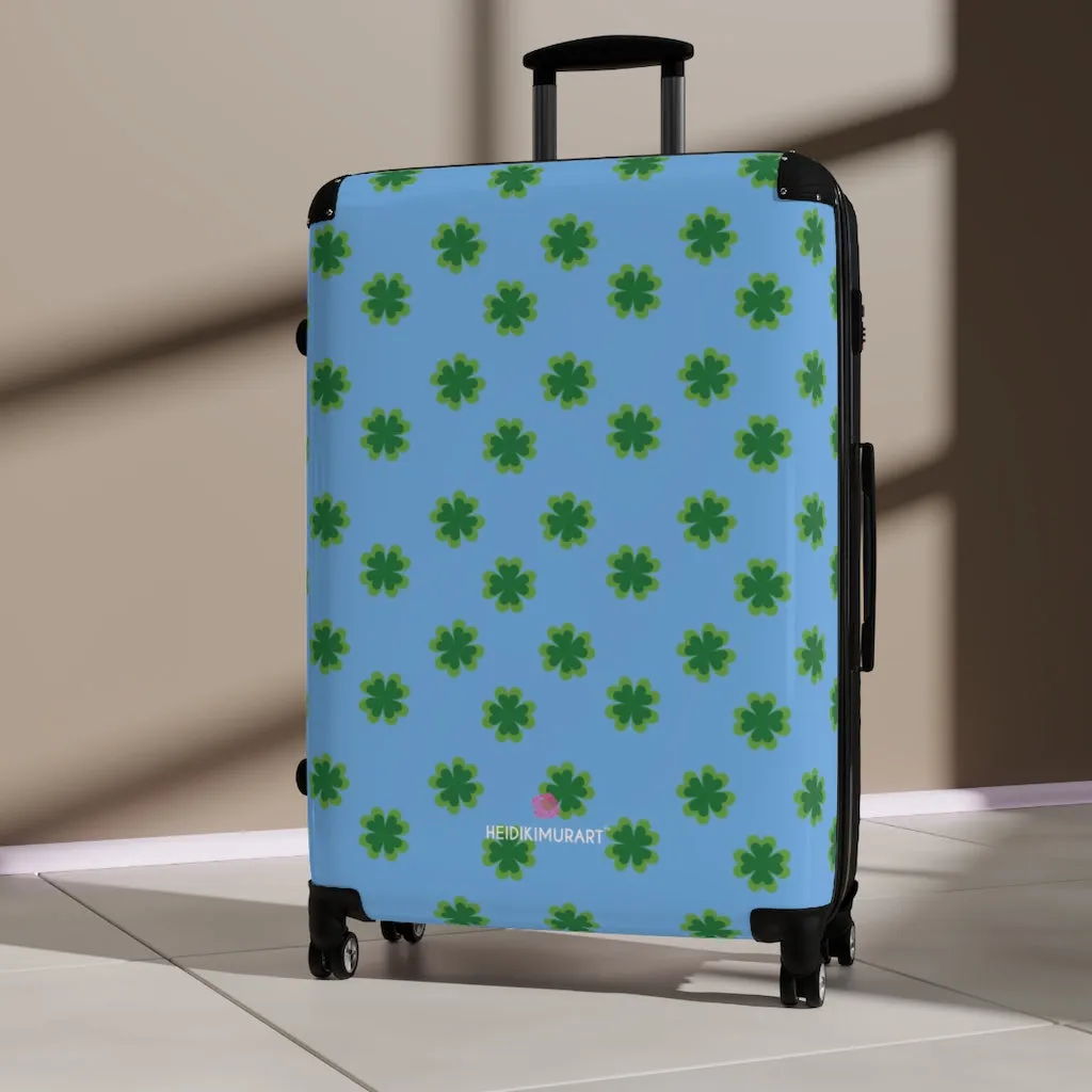 Light Blue Clover Suitcases, Irish Style St. Patrick's Day Designer Suitcase Luggage (Small, Medium, Large)