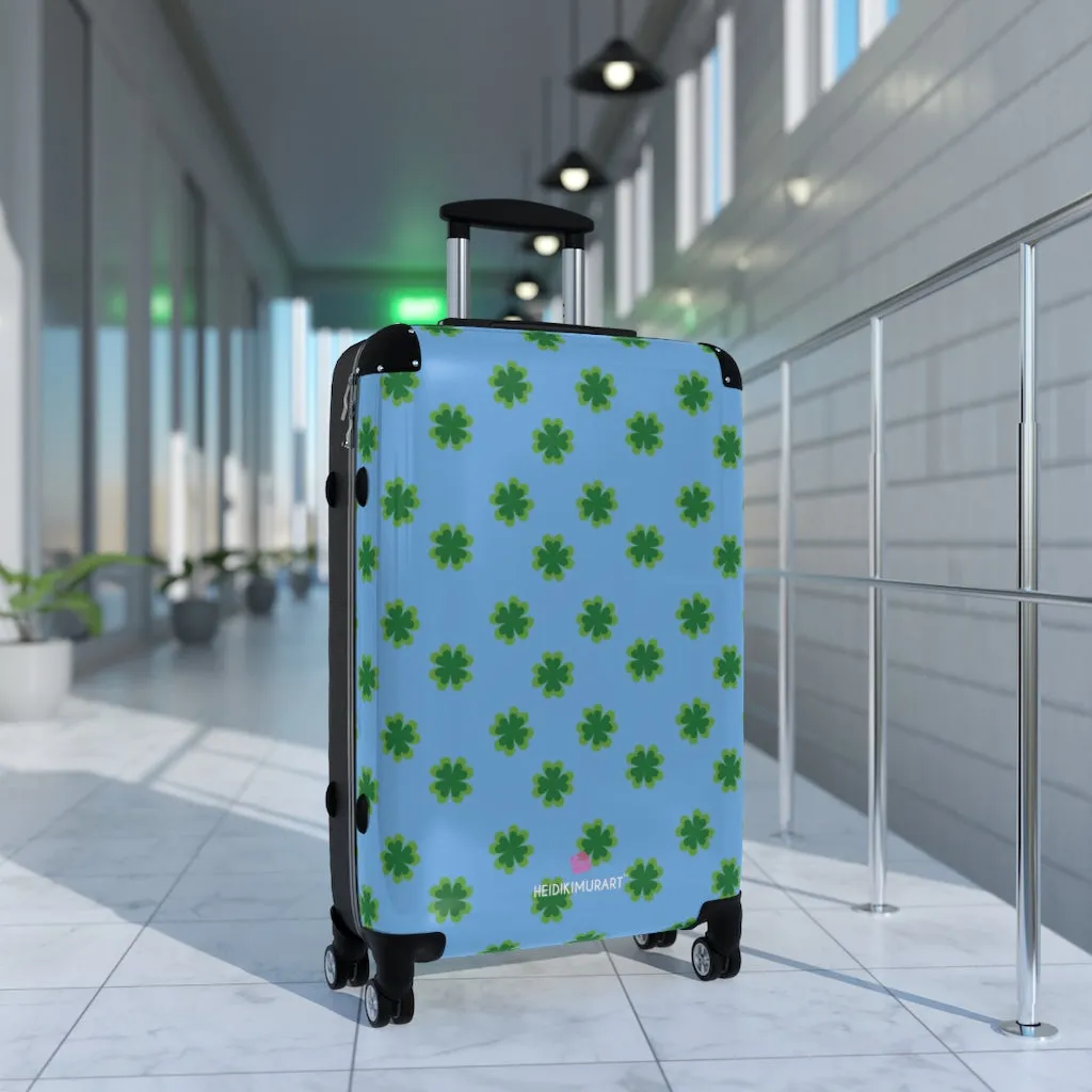 Light Blue Clover Suitcases, Irish Style St. Patrick's Day Designer Suitcase Luggage (Small, Medium, Large)