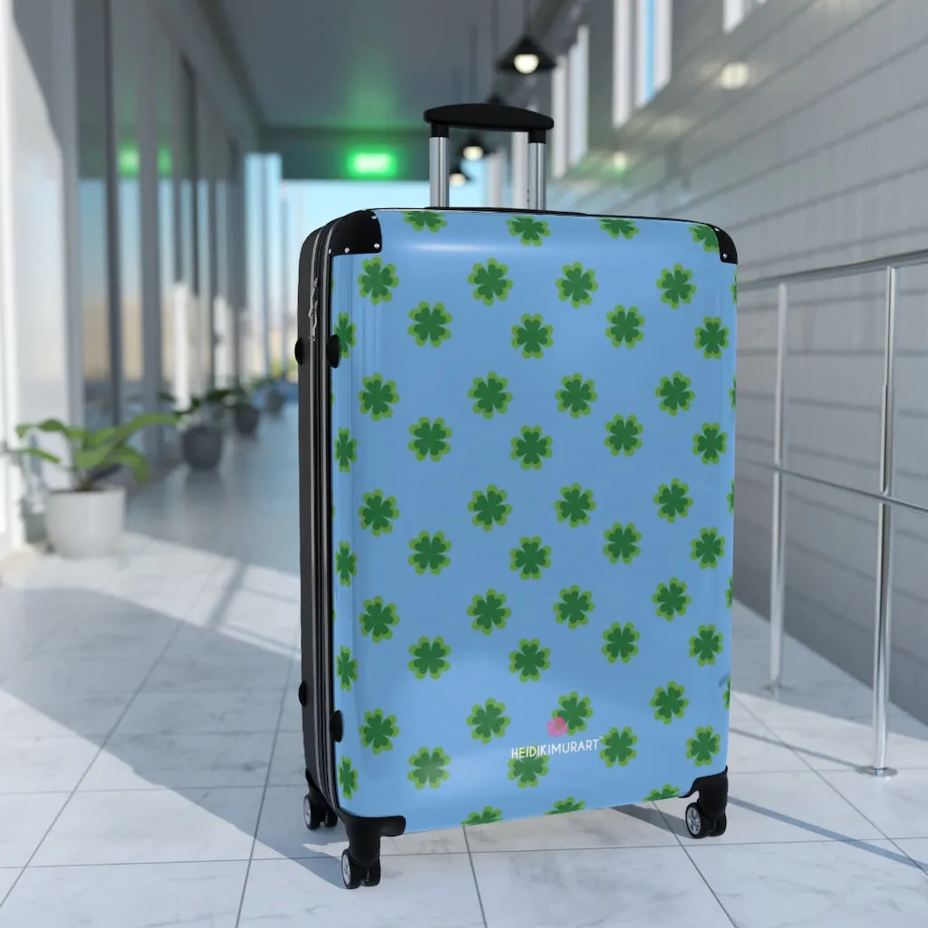 Light Blue Clover Suitcases, Irish Style St. Patrick's Day Designer Suitcase Luggage (Small, Medium, Large)