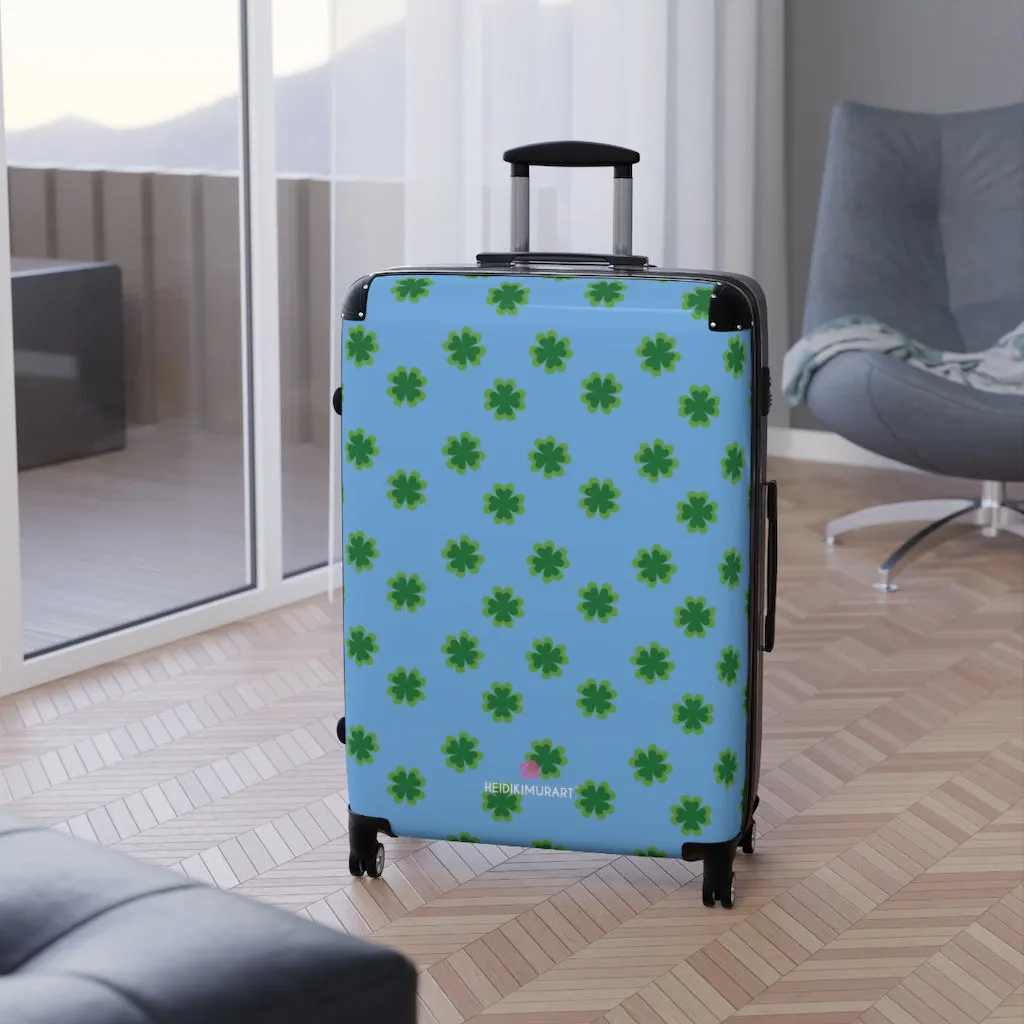 Light Blue Clover Suitcases, Irish Style St. Patrick's Day Designer Suitcase Luggage (Small, Medium, Large)